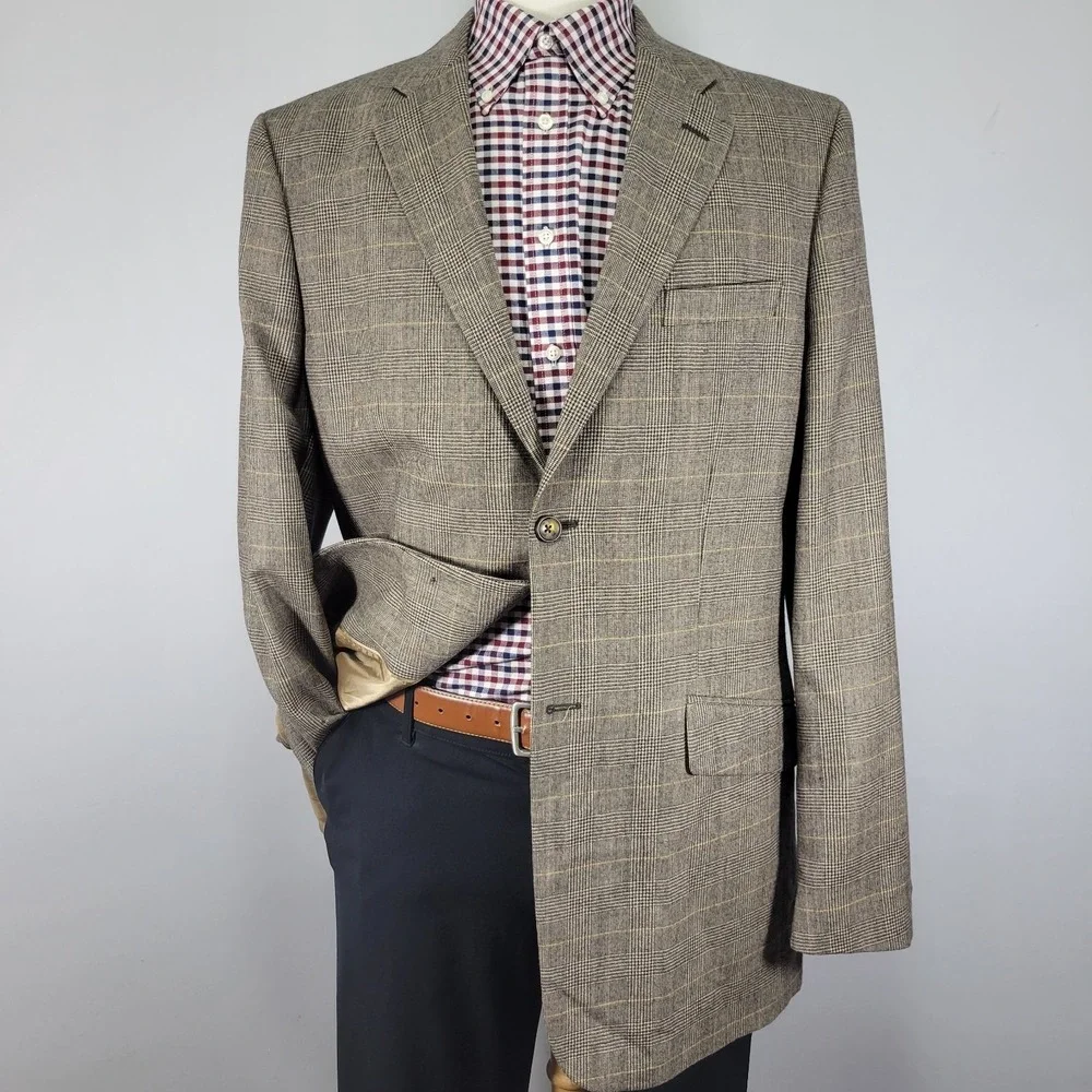 Banana‎ Republic Men's Sport Coat Blazer Two Button Flannel Brown Plaid Wool 44L